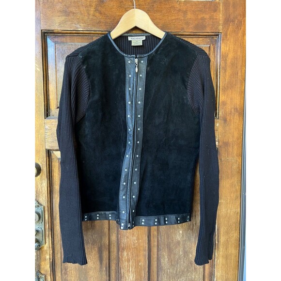 Escapade Suede‎ Jacket Ribbed Knit Sleeves y2k punk | Black | Womens Size Medium - Picture 1 of 14